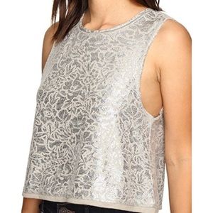 Free people metallic silver knit top